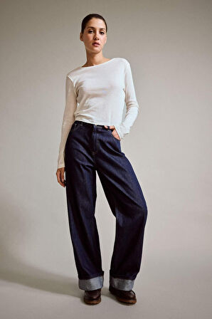 Wide Leg Geniş Bol Katlamalı Paça Jean Pantolon