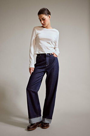 Wide Leg Geniş Bol Katlamalı Paça Jean Pantolon