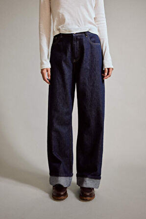 Wide Leg Geniş Bol Katlamalı Paça Jean Pantolon