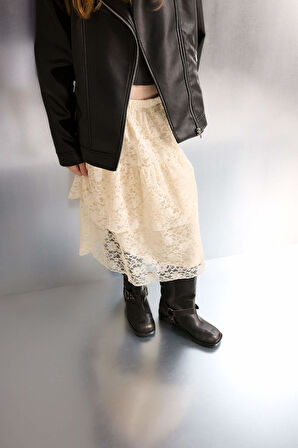 Kız Çocuk Beli Lastikli Dantel Etek