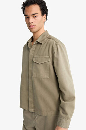 Boxy Fit Polo Yaka Twill Uzun Kollu Gömlek
