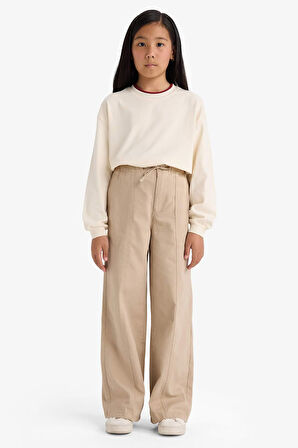 Kız Çocuk Relax Fit Bisiklet Yaka Uzun Kollu Tişört