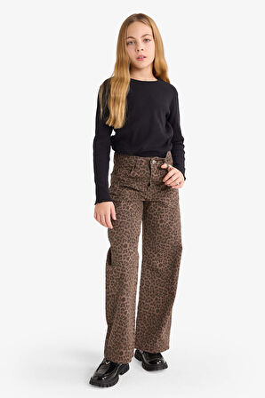 Kız Çocuk Flare Fit Leopar Desenli İspanyol Paça Pantolon 