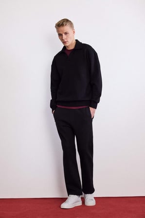 DeFacto Boxy Fıt Polo Yaka Sweatshirt G6475AX25WNBK81