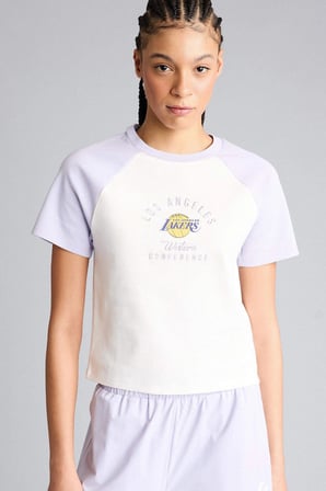 Defacto G0685AXER105 Ekru NBA Los Angeles Lakers Slım Fıt Pamuklu Kısa Kollu Tişört