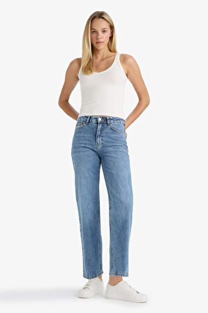 Comfort Straight Yüksek Bel Bilek Boy Jean Yıkamalı Pantolon