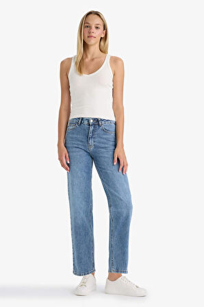Comfort Straight Yüksek Bel Bilek Boy Jean Yıkamalı Pantolon