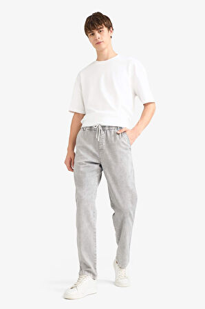 Wide Leg Geniş Paça Beli Bağcıklı Jean Kar Yıkamalı Pantolon