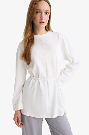 Loose Fit Bisiklet Yaka Uzun Kollu Tunik