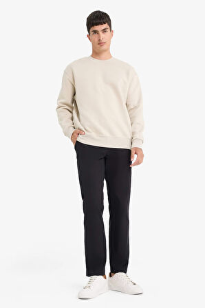 Relax Fit Bisiklet Yaka Kalın Basic Düz Sweatshirt