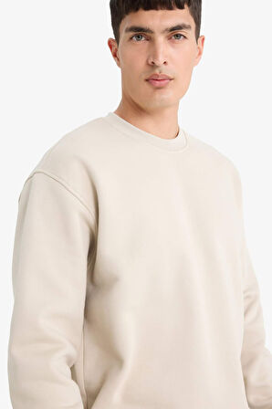 Relax Fit Bisiklet Yaka Kalın Basic Düz Sweatshirt