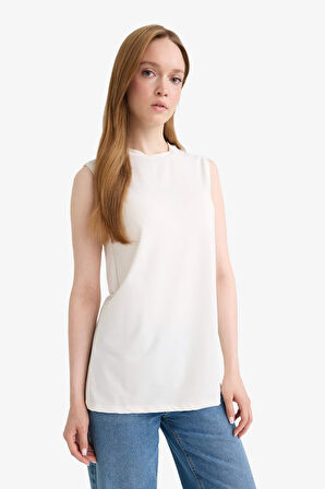Regular Fit Bisiklet Yaka Kolsuz Tunik 