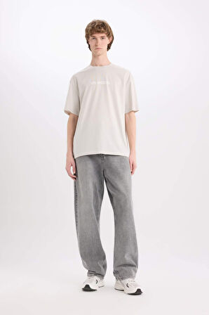 DeFacto %100 Pamuk Boxy Fit Bisiklet Yaka Baskılı Kısa Kollu Tişört E3796AX25SMGR492