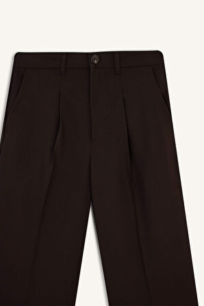 Wide Leg Fermuarlı Yüksek Bel Standart Boy Pantolon