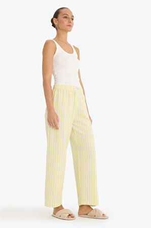 Regular Fit Gofre Dokulu Çizgili Pijama Altı-Fall in Love