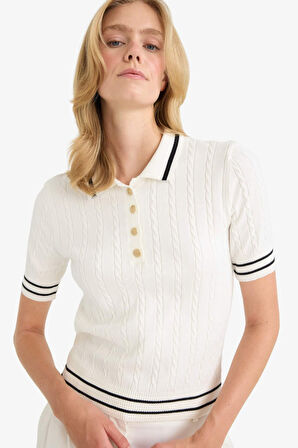 Regular Fit Polo Yaka Kısa Kollu Kazak