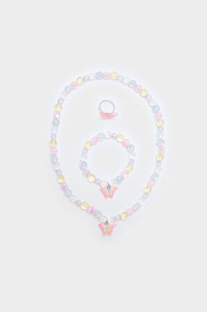 Kız Çocuk Renkli Kolye Küpe Bileklik Seti