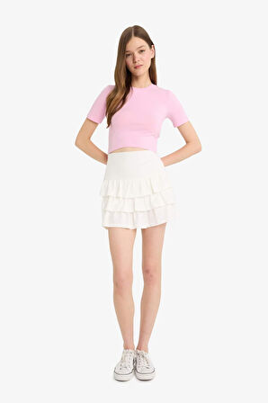Coool Fitted Crop Basic Düz Kısa Kollu Tişört