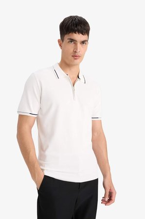 DeFacto Standart Fit Polo Yaka Fermuarlı Triko Kısa Kollu Tişört D6199AX25AUWT32