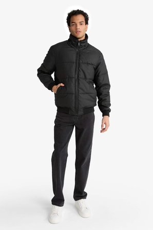 DeFacto Su İtici Regular Fit Gömlek Yaka Astarlı Fermuarlı İç Cepli Kürk Yakalı Suni Deri Mont C5857AX25WNBK27