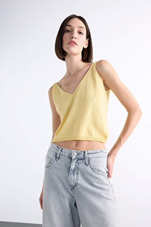 DeFacto V Yaka Crop Askılı Bluz F7499AX25SMYL501