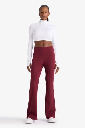 DeFactoFit Flare Fit Toprlayıcı Yüksek Bel İspanyol Paça Standart Boy Ribana Sporcu Pantolon