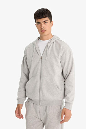 Relax Fit Kapüşonlu İçi Yumuşak Tüylü Kalın Fermuarlı Sweatshirt