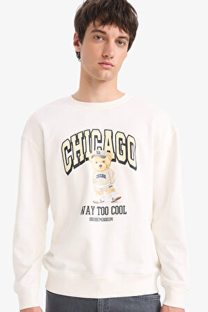 Boxy Fit Bisiklet Yaka Baskılı Sweatshirt
