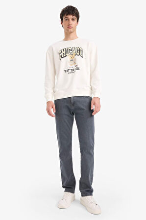 Boxy Fit Bisiklet Yaka Baskılı Sweatshirt