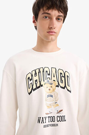 Boxy Fit Bisiklet Yaka Baskılı Sweatshirt