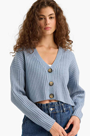 Regular Fit V Yaka Düğmeli Triko Hırka