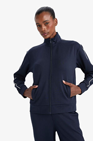 DeFactoFit Slim Fit Dar Kesim Dik Yaka İçi Yumuşak Tüylü Fermuarlı Hırka 