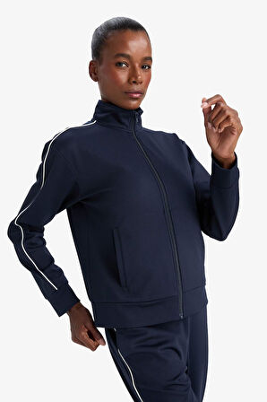 DeFactoFit Slim Fit Dar Kesim Dik Yaka İçi Yumuşak Tüylü Fermuarlı Hırka 