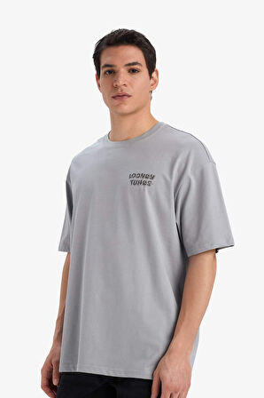 DeFacto %100 Pamuk Looney Tunes Boxy Fit Bisiklet Yaka Sırt Baskılı Kısa Kollu Tişört E9293AX25AUGR454