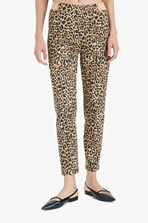 Sigaret Normal Bel Leopar Desenli Düz Paça Saten Pantolon