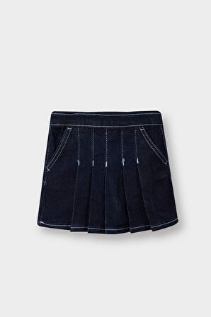 Kız Bebek Beli Lastikli Jean Şort Etek