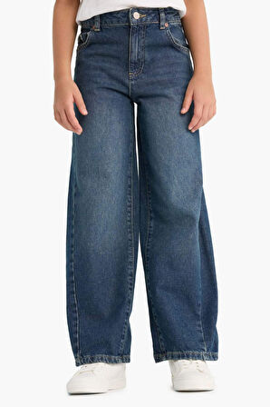 Kız Çocuk Balloon Fit Geniş Paça Jean Pantolon
