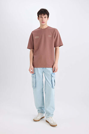 DeFacto Boxy Fit Bisiklet Yaka Ütü Gerektirmeyen Nefes Alabilen Baskılı Kısa Kollu Ağır Kumaş Tişört E0574AX25SMBN307