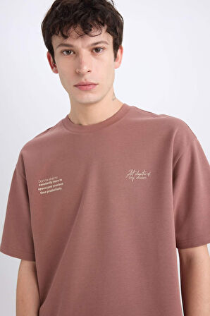 DeFacto Boxy Fit Bisiklet Yaka Ütü Gerektirmeyen Nefes Alabilen Baskılı Kısa Kollu Ağır Kumaş Tişört E0574AX25SMBN307