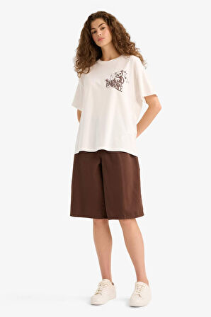 Oversize Geniş Kalıp Bisiklet Yaka Sirt Baskılı Kısa Kollu Tişört