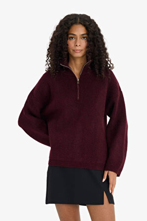 Relax Fit Yarım Fermuarlı Triko Kazak