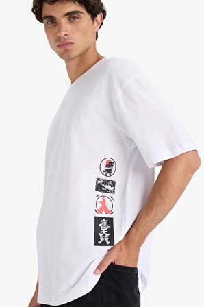 DeFacto %100 Pamuk Boxy Fit Bisiklet Yaka Baskılı Kısa Kollu Tişört F8908AX25HSWT34