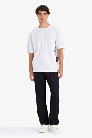 DeFacto %100 Pamuk Boxy Fit Bisiklet Yaka Baskılı Kısa Kollu Tişört F8908AX25HSWT34