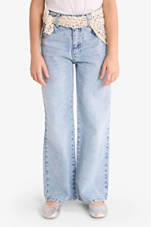 Kız Çocuk Straight Fit Geniş Paça Jean Pantolon
