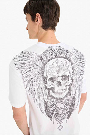 DeFacto %100 Pamuk Boxy Fit Bisiklet Yaka Sırt Baskılı Kısa Kollu Tişört F5764AX25SMWT34