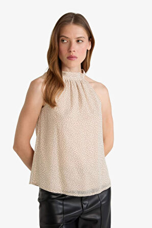 Regular Fit Halter Yaka Şifon Kolsuz Bluz