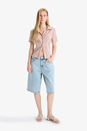 Coool Fitted Dokulu Kısa Kollu Gömlek