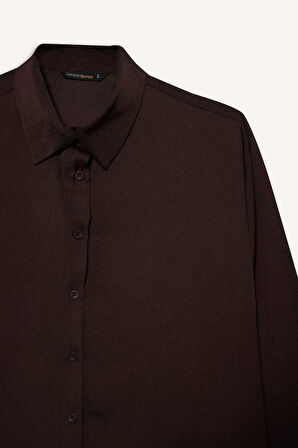 Regular Fit Gömlek Yaka Saten Uzun Kollu Gömlek