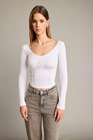 Fitted V Yaka Uzun Kollu Tişört