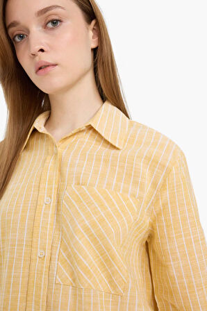 DeFacto Relax Fit Çizgili Flamlı Pamuk Uzun Kollu Gömlek Tunik F6314AX25SMYL508